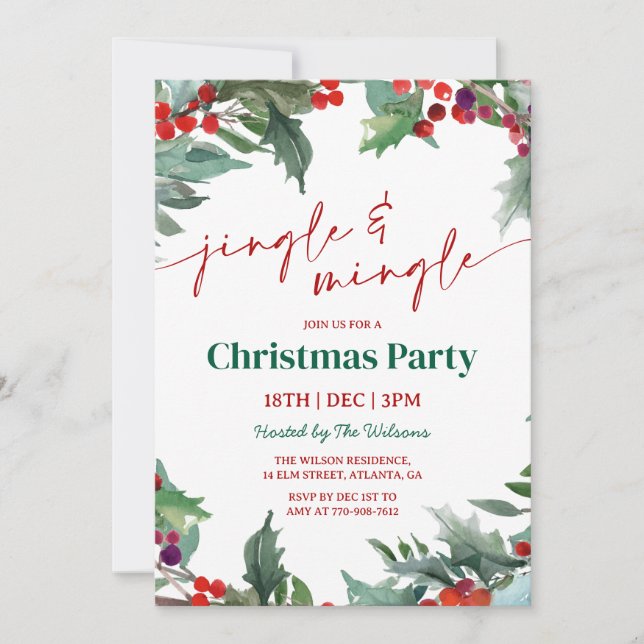 Invitation Fête de Noël Holly Jingle and Mingle (Devant)