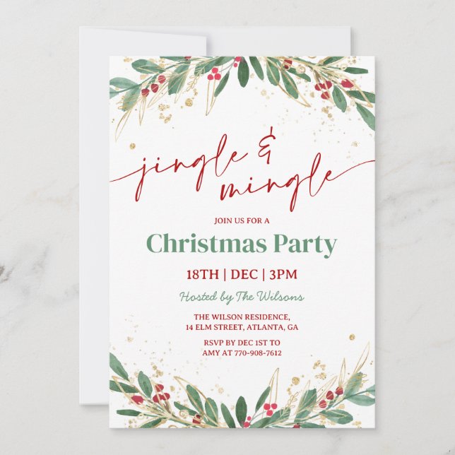 Invitation Fête de Noël Holly Jingle and Mingle (Devant)