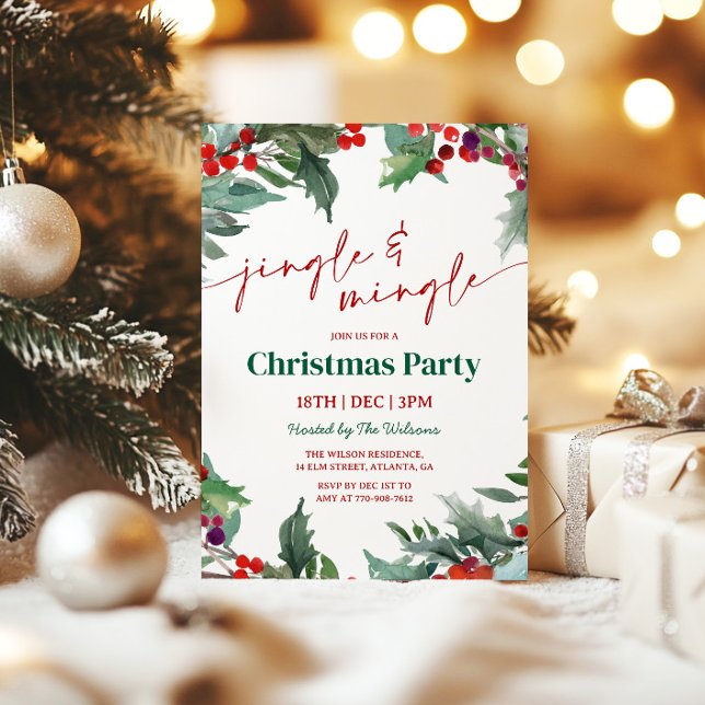 Invitation Fête de Noël Holly Jingle and Mingle (Créateur téléchargé)