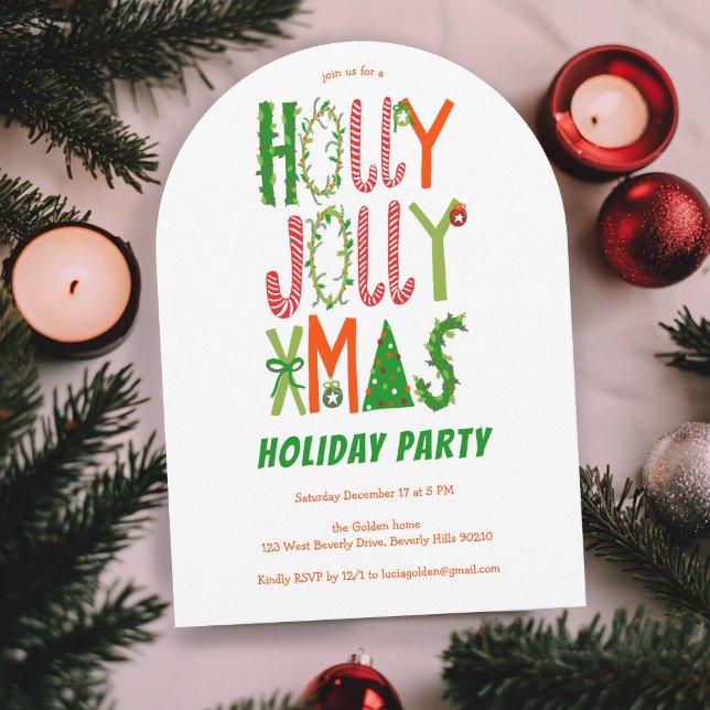 Invitation Fête de Noël Holly Jolly Jolly Fête à main (Hand-Drawn Holly Jolly Christmas CUSTOM Holiday Invitation
)