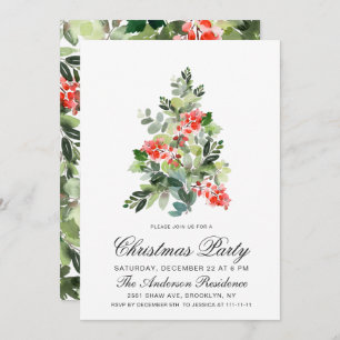 Invitation Fête de Noël Holly Tree Watercolor