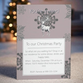 Invitation Fête de Noël Ivory Reindeer | Rose