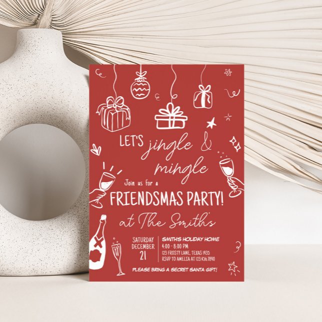 Invitation Fête de Noël Jingle et Mingle (Funky Hand Drawn Jingle and Mingle Christmas Party Invitation)