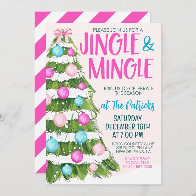 Invitation Fête de Noël Jingle et Mingle (Devant / Derrière)