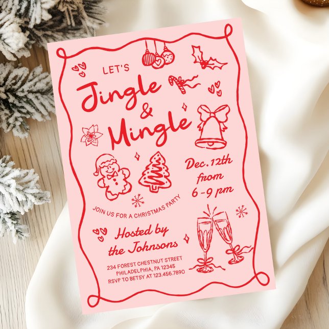 Invitation Fête de Noël Jingle et Mingle Dessinée à la Main (Créateur téléchargé)