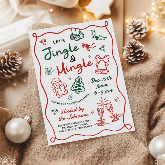 Invitation Fête de Noël Jingle et Mingle Dessinée à la Main (Créateur téléchargé)