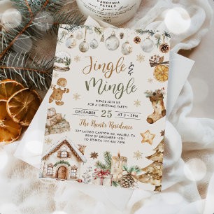 Invitation Fête de Noël Jingle & Mingle à l'aquarelle