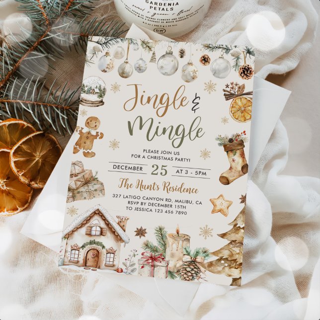 Invitation Fête de Noël Jingle & Mingle à l'aquarelle (Créateur téléchargé)