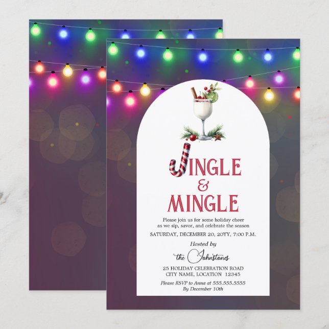 Invitation Fête de Noël Jingle & Mingle Cocktail (Devant / Derrière)