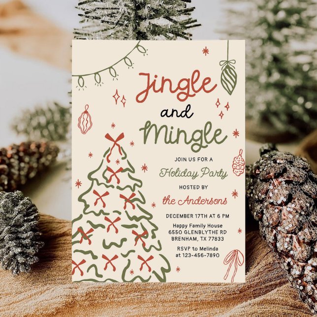 Invitation Fête de Noël Jingle & Mingle dessinée à la main (Créateur téléchargé)