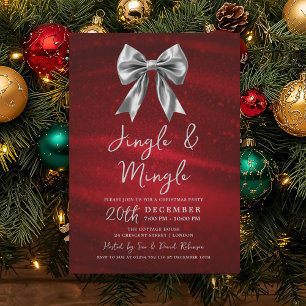 Invitation Fête de Noël Jingle Mingle Ruban Argent Rouge