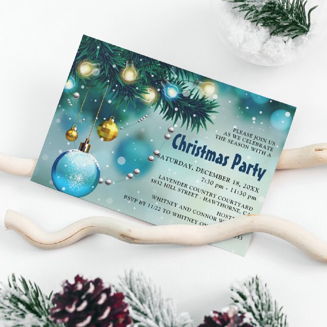 Invitation Fête de Noël Jolly Blue & Gold (Créateur téléchargé)