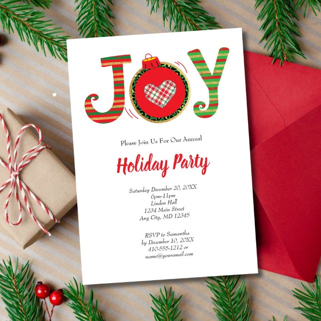 Invitation Fête de Noël Joyeuse Rouge Verte (Joy Christmas Holiday Hanukkah Party Invitation. Printed or Instant digital Download)