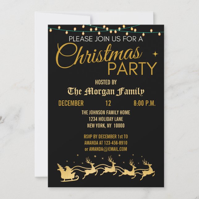 Invitation Fête de Noël, Joyeux Noël en or noir rouge (Devant)