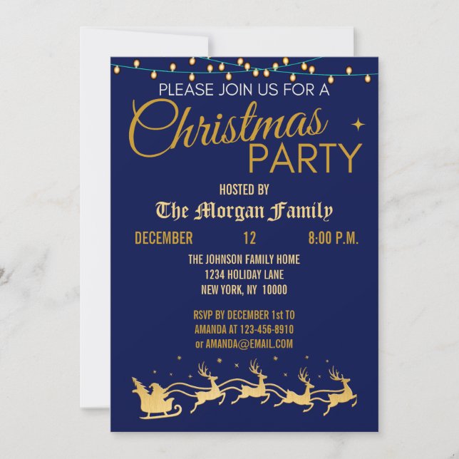 Invitation Fête de Noël, Joyeux Noël en or noir rouge (Devant)