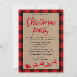 Invitation Fête de Noël Kraft Rouge Tartan