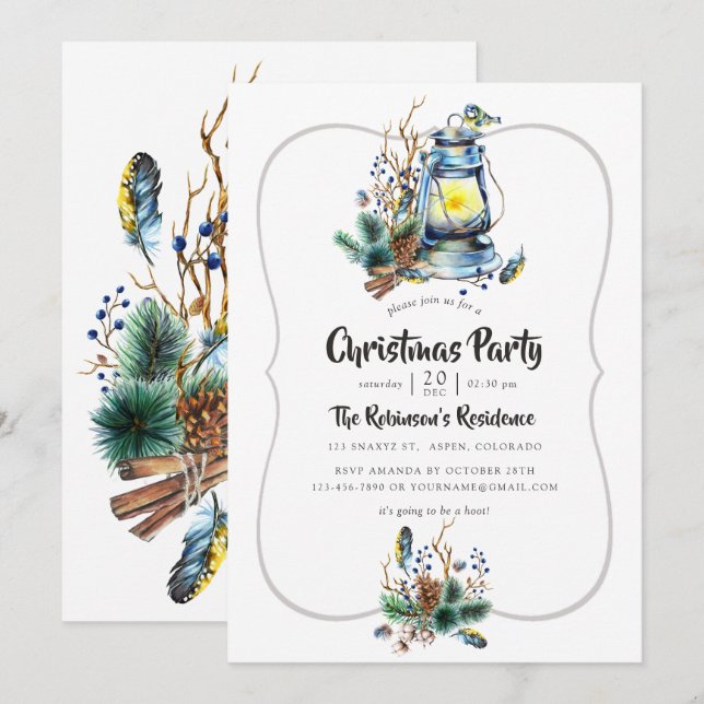 Invitation Fête de Noël Lanterne à l'aquarelle (Devant / Derrière)