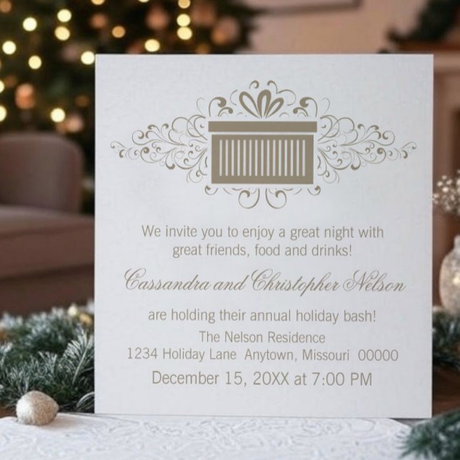 Invitation Fête de Noël, Latte (Latte Holiday Swirls Present Christmas Party Invitation)