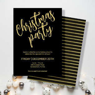 Invitation Fête de Noël lignes noires et dorées