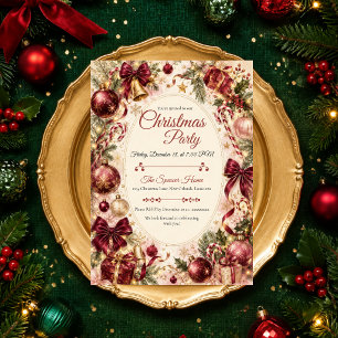 Invitation Fête de Noël luxueuse en bordeaux