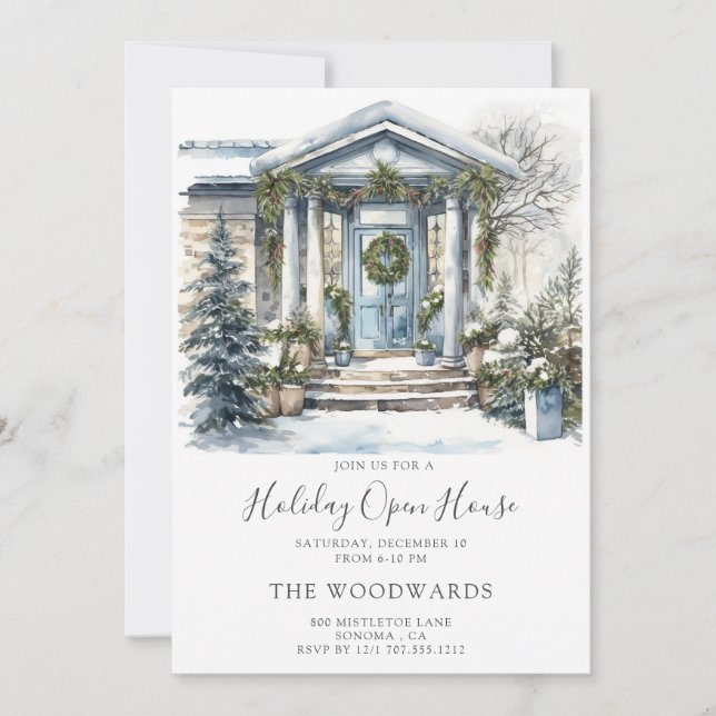 Invitation Fête de Noël Maison Aquarelle (Devant)