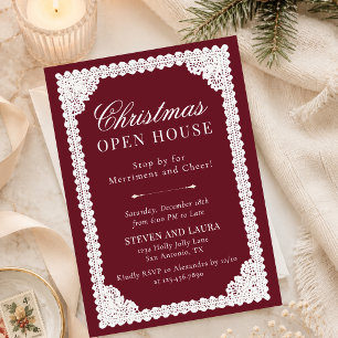 Invitation Fête de Noël Maison Ouverte Burgundy au Style Anci