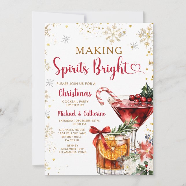 Invitation Fête de Noël Making Spirits Bright cocktail (Devant)