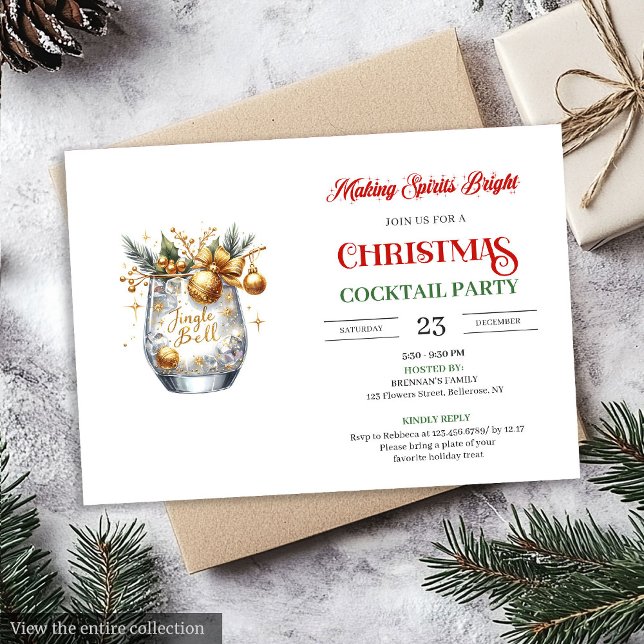Invitation Fête de Noël Making Spirits Bright cocktails (Making Spirits Bright Christmas cocktails party Invitation)