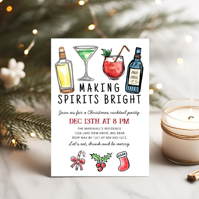 Invitation Fête de Noël « Making Spirits Bright » pour un coc (Créateur téléchargé)
