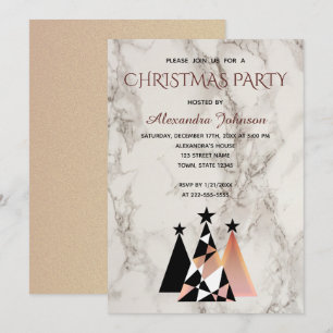 Invitation Fête de Noël Marbre Blanc et Or Rose Élégant