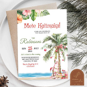 Invitation Fête de Noël Mele Kalimaka Hawaii Palm Tree
