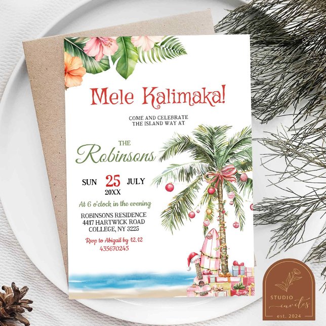 Invitation Fête de Noël Mele Kalimaka Hawaii Palm Tree (Créateur téléchargé)