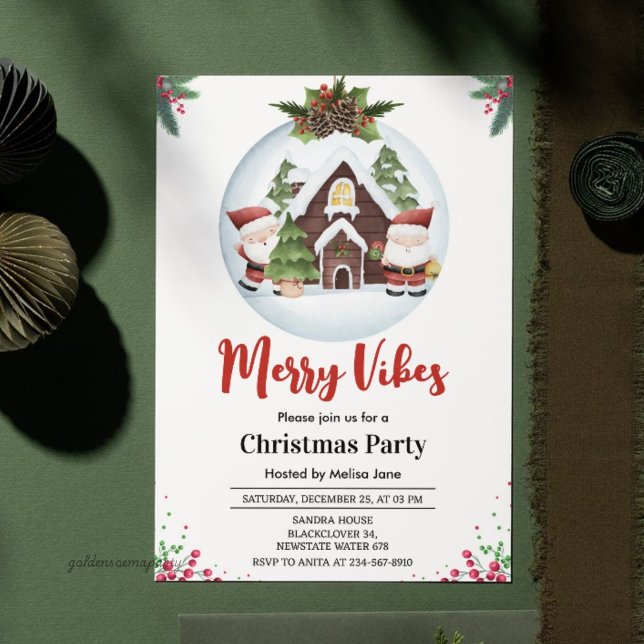 Invitation Fête de Noël Merry Vibes (Merry Vibes Christmas Party Invitation)