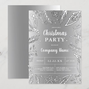 Invitation Fête de Noël métallique en argent d'entreprise