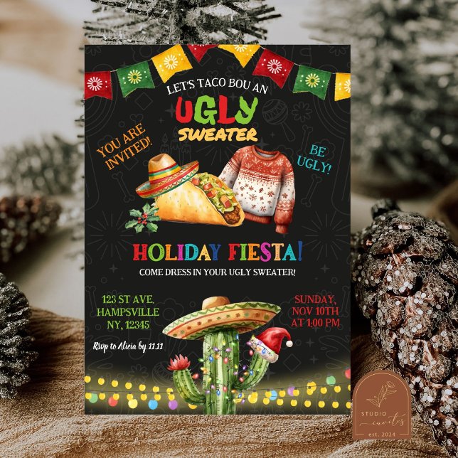 Invitation Fête de Noël Mexicaine Taco Pullover Moche (Créateur téléchargé)
