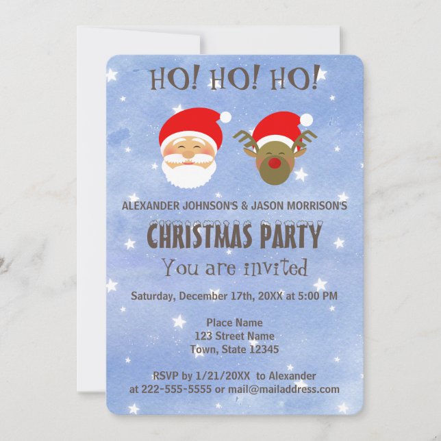 Invitation Fête de Noël Mignon Père Noël et Cerf (Devant)