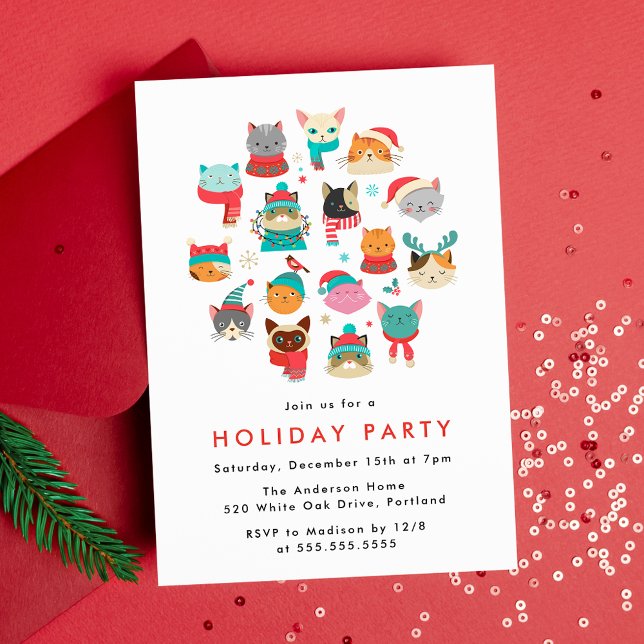 Invitation Fête de Noël Mignonne avec des Chats de Noël (Créateur téléchargé)