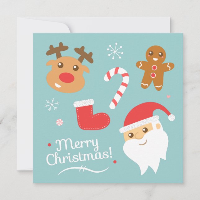 Invitation Fête de Noël mignonne avec rennes, Père Noël (Devant)
