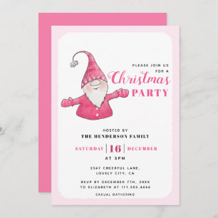 Invitation Fête de Noël mignonne Gnome blanc et rose