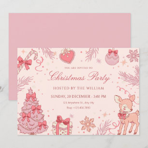 Invitation Fête de Noël mignonne rose