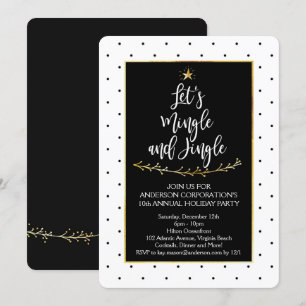 Invitation Fête de Noël Mingle et Jingle Black White Gold