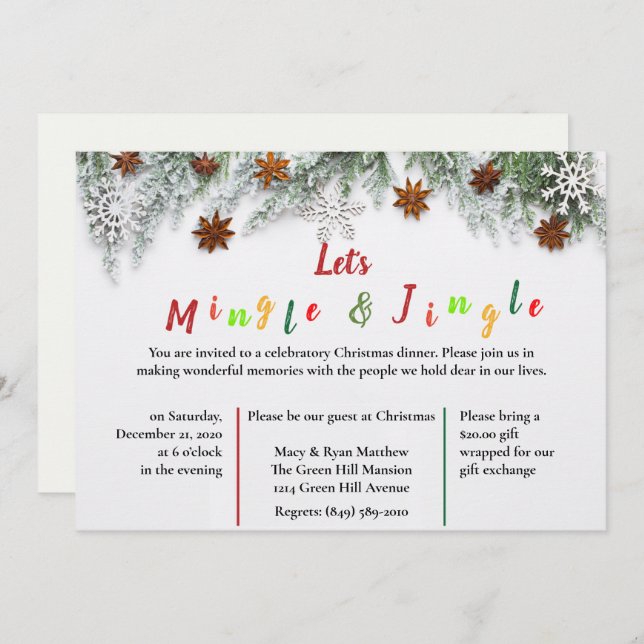 Invitation Fête de Noël Mingle & Jingle (Devant / Derrière)