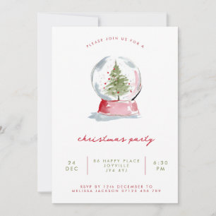 Invitation Fête de Noël Minimaliste à Boule à Neige Aquarelle
