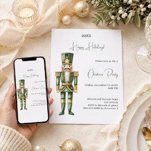 Invitation Fête de Noël minimaliste au vert Casse-Noisette
