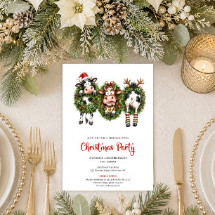 Invitation Fête de Noël minimaliste vaches fantaisistes joyeu