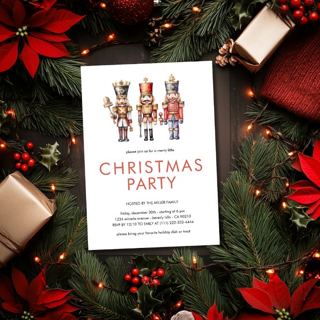 Invitation Fête de Noël minime Nutcracker Aquarelle (Créateur téléchargé)