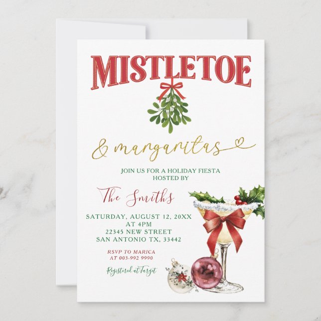 Invitation Fête de Noël Mistletoe & Margaritas Fiesta d'hiver (Devant)
