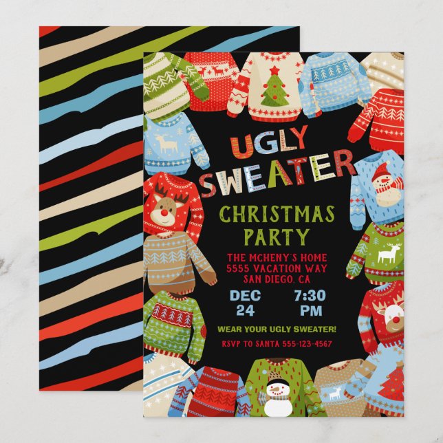 Invitation Fête de Noël moche (Devant / Derrière)
