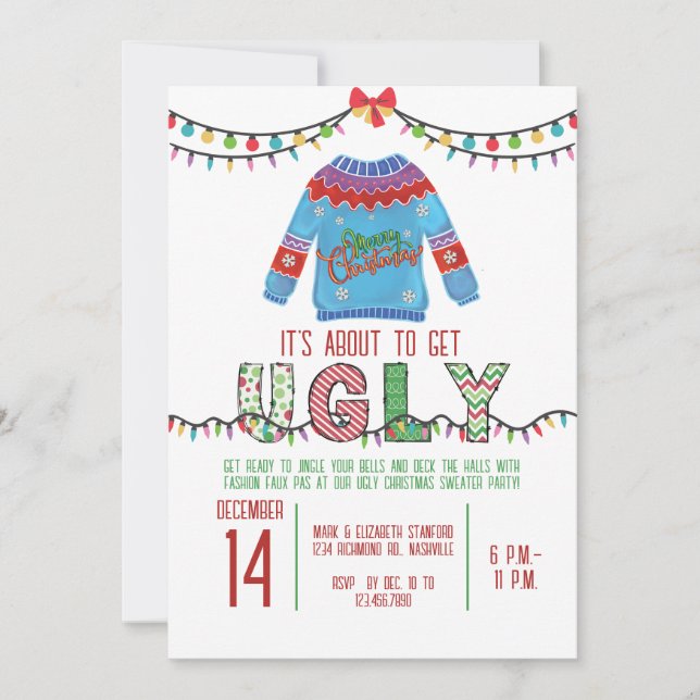 Invitation Fête de Noël moche Sweater Party Tacky (Devant)