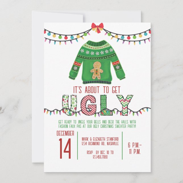Invitation Fête de Noël moche Sweater Party Tacky (Devant)